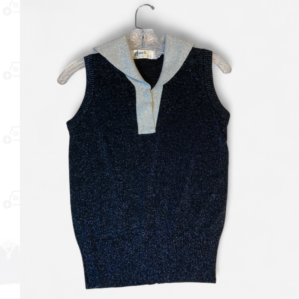 Vintage Sparkling Black & Silver Sleeveless Sweater